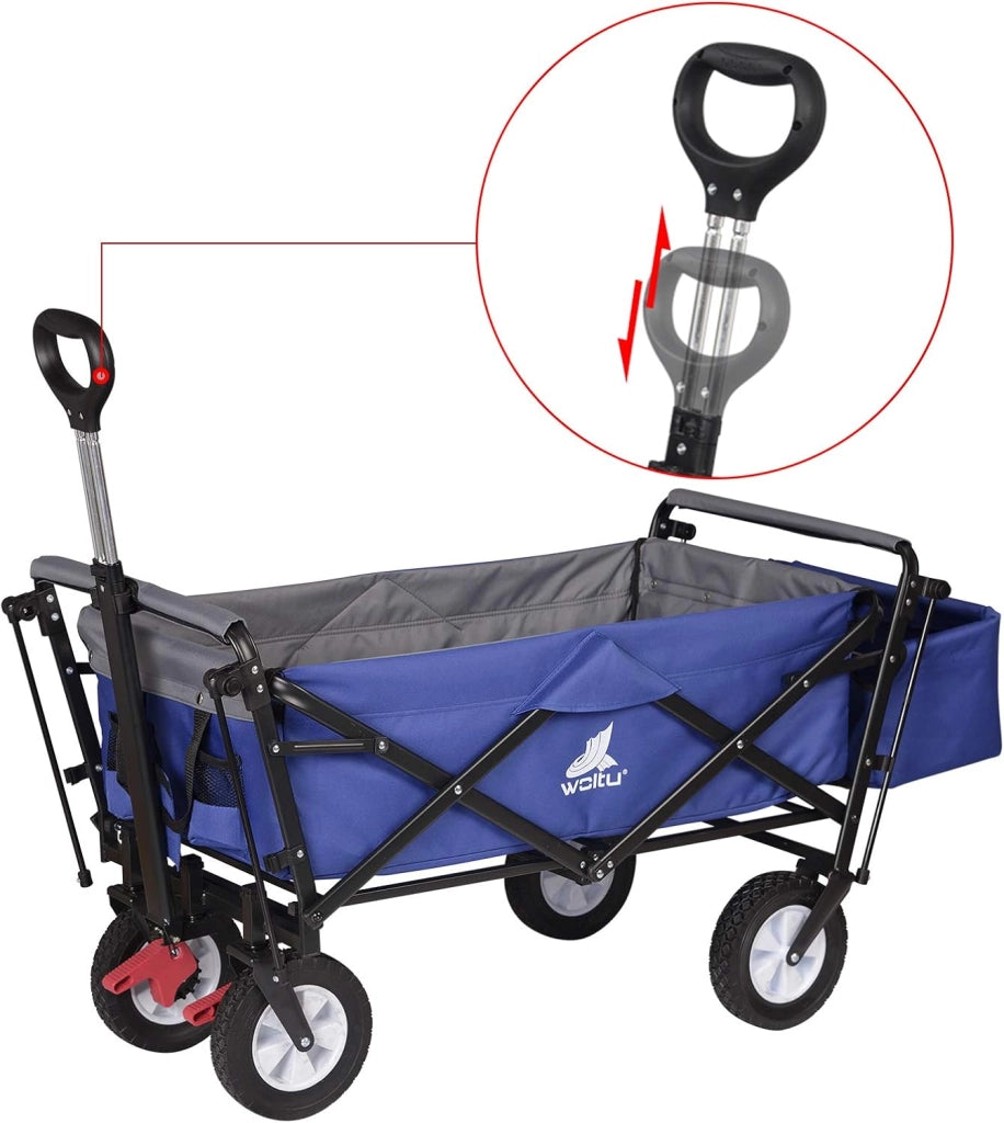 Carrello da Giardino Pieghevole con Tetto Carrello da Trasporto a Mano Rimorchio con 4 Ruote Portata 80 kg, Blu