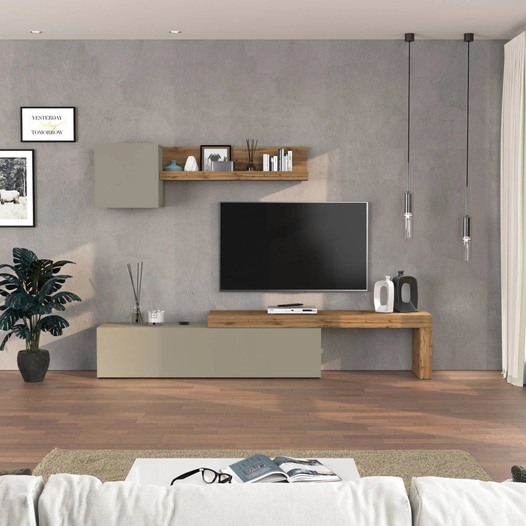 WHOUS Parete attrezzata Chronos set soggiorno tortora opaco e rovere 190/350x40 cm