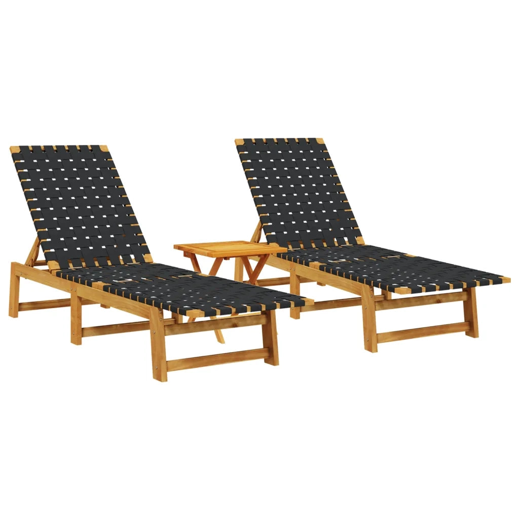 Lettini Prendisole con Tavolino 2pz Neri Legno Massello Acacia 3214216