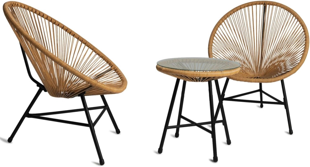 Set di mobili da Giardino Izmir - Tavolo e 2 poltrone con Corda Effetto Rattan