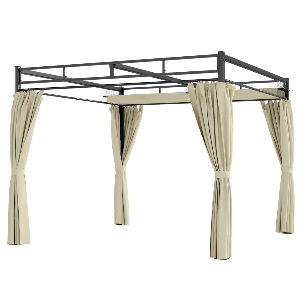 Pergola da Giardino con Tetto Retrattile e Tende ¨C zephmum ¨C Beige 3x3m