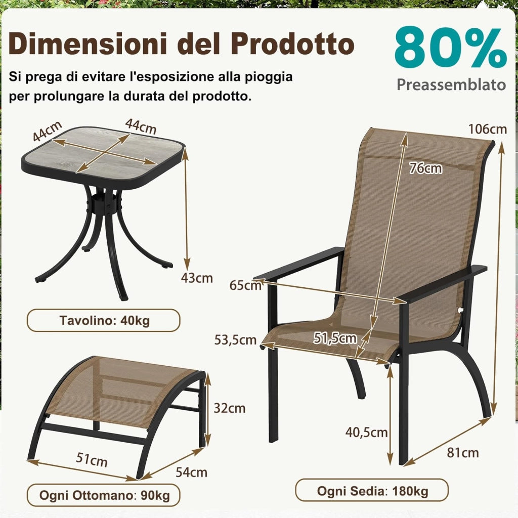 Set 5 Pezzi Tavolino e Sedia da Giardino, Set Mobile da Esterno con Tavolino Laterale e Sedia Adirondack, Set di Mobili da Conversazione per Patio, Veranda, Giardino