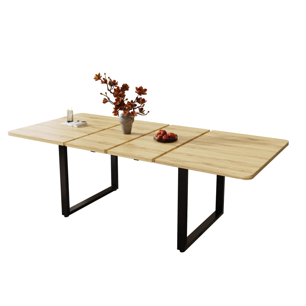 Tavolo da pranzo allungabile 140/180/220x80 cm; rettangolare per 6-10 persone; gambe in metallo; effetto legno naturale