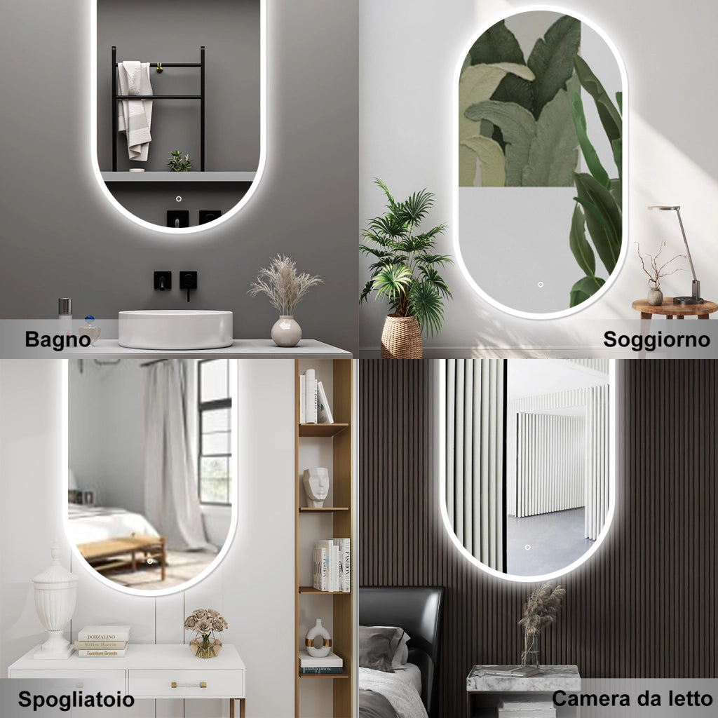 AICA Specchio da bagno 50 x 90 cm, dimmerabile，interruttore touch， Funzione Memoria, antiappannamento