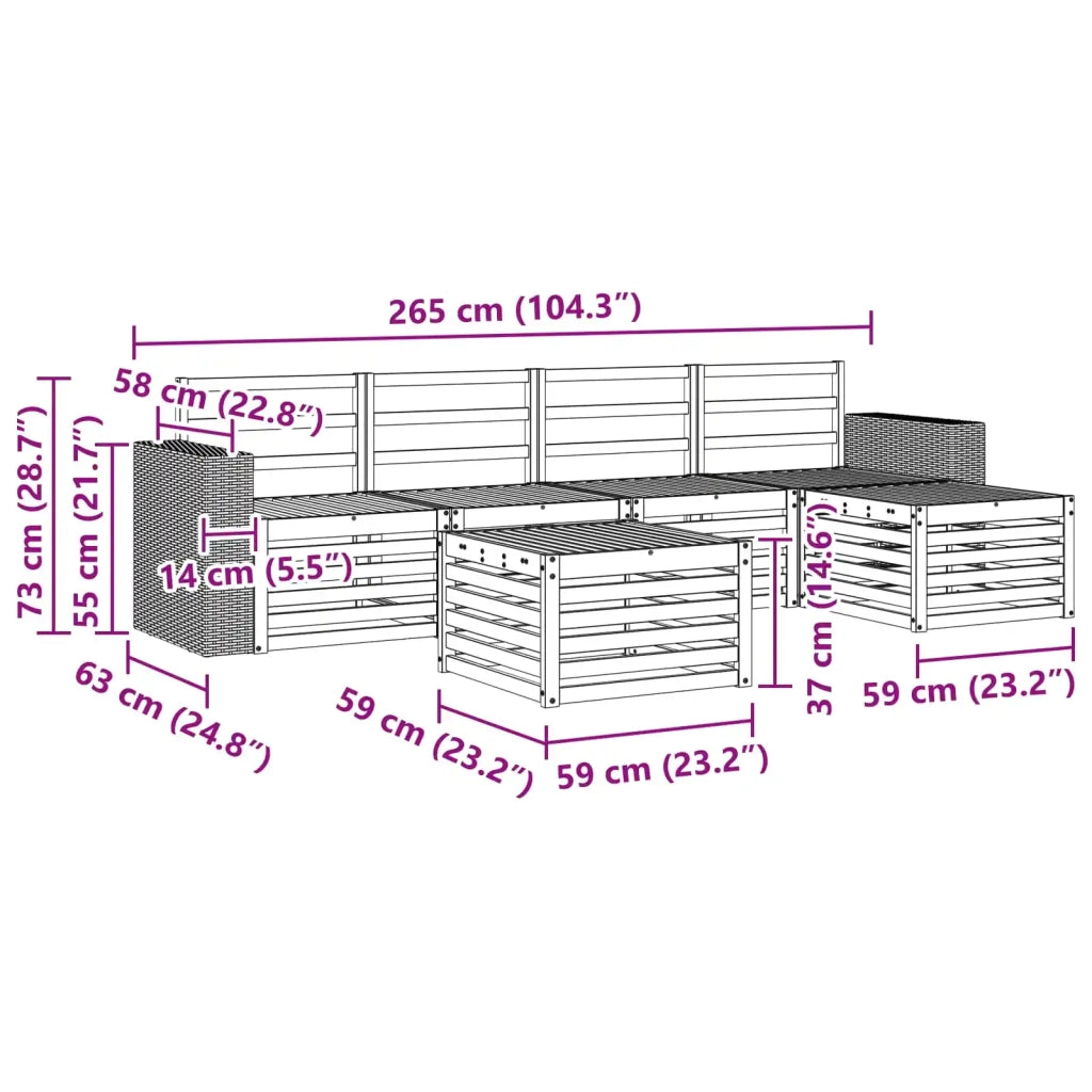 Set di divani da esterno 6 pz Naturale 3384275