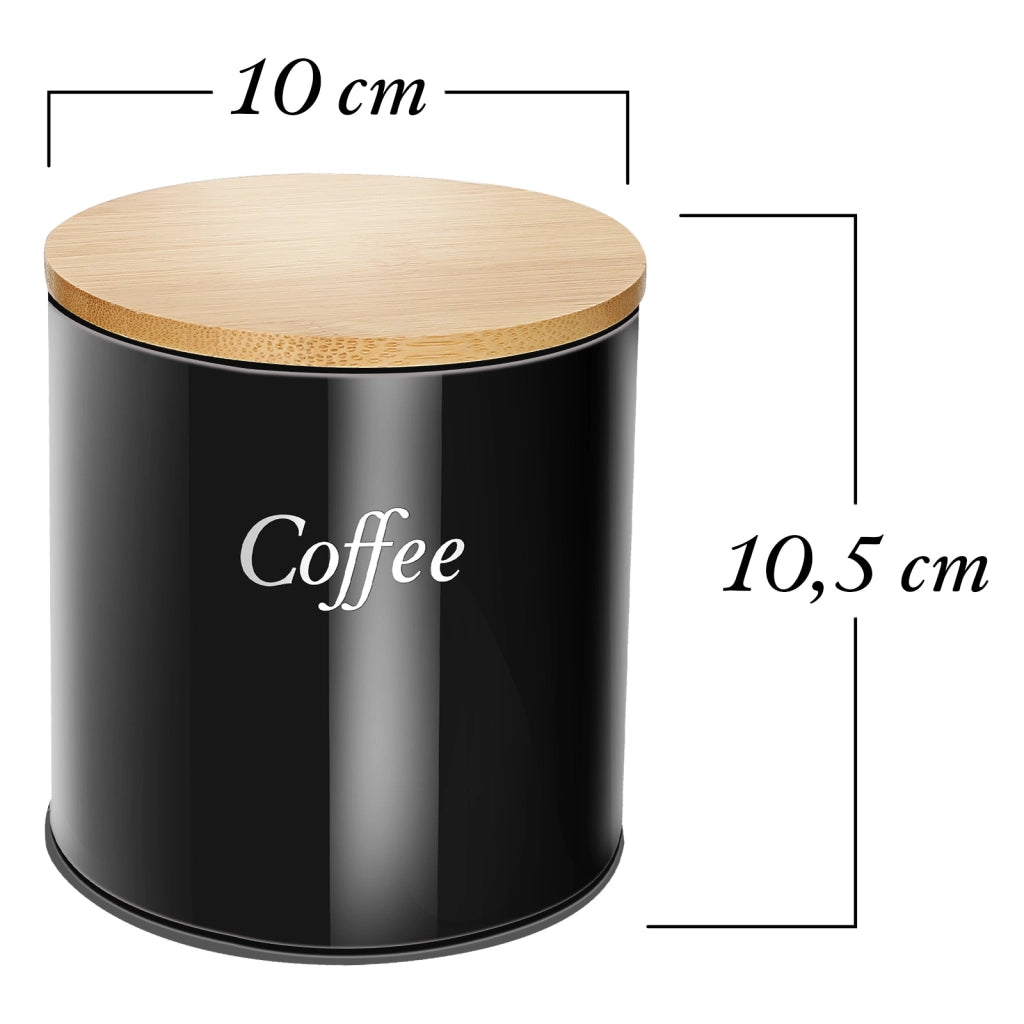 Insieme 3 Scatole in acciaio inox con coperchio in bambù per caffè, zucchero e tè Nero / Marrone Cheffinger