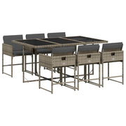 Set da Pranzo da Giardino 7 pz | Set Salotto da Giardino con Cuscini in Polyrattan Grigio
