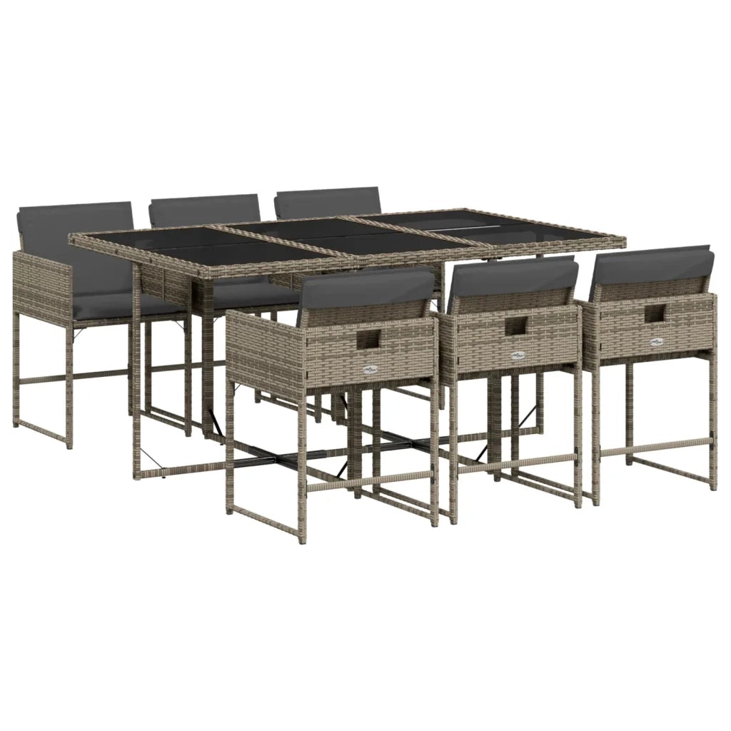 Set da Pranzo da Giardino 7 pz | Set Salotto da Giardino con Cuscini in Polyrattan Grigio
