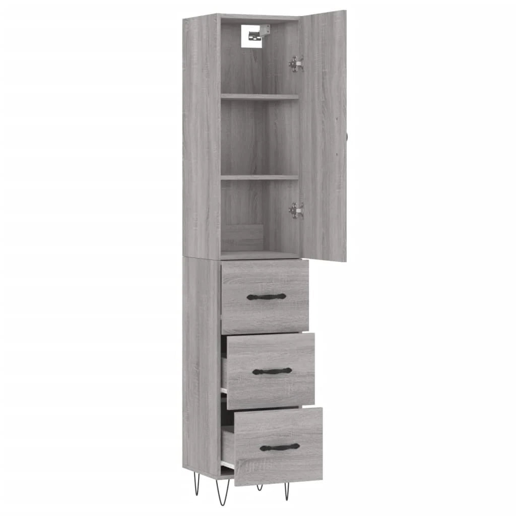 Buffet credenza cassettiera armadio mobile contenitore organizer cucina soggiorno salotto rovere Sonoma alto 34,5 x 34 x 180 cm legno ingegnerizzato grigio 02_0035309