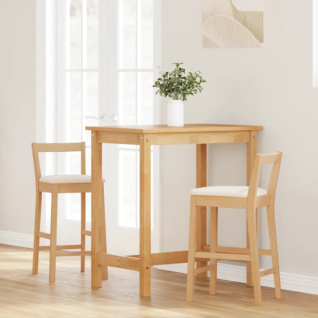 Sgabelli da Bar con Cuscini 2pz Naturale Legno Massello Hevea 4102586