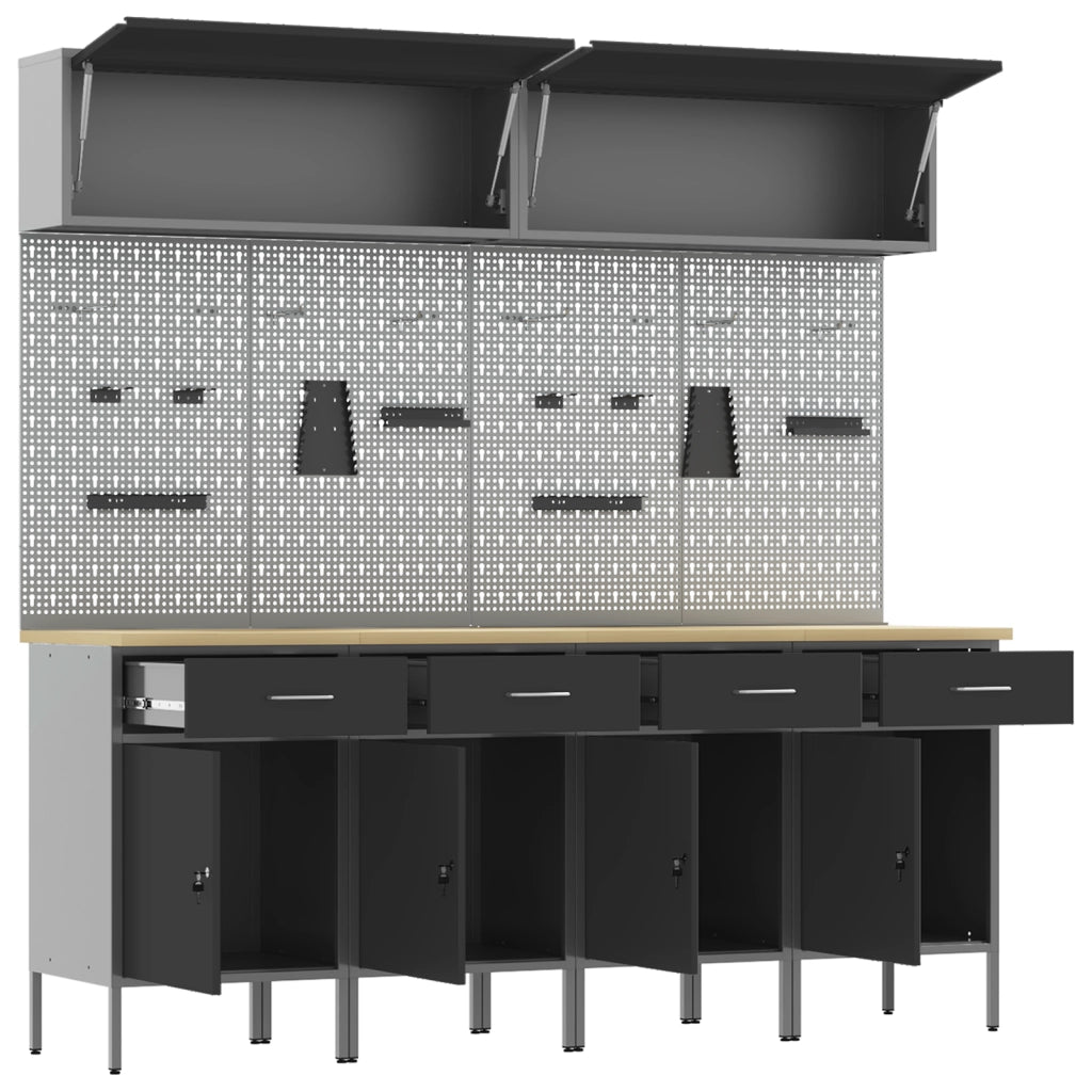 Sets di armadietti da lavoro e pegboard da 10 pezzi  in MDF e metallo neri