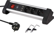 Scatola di ingresso per scrivania - 3 prese + 3 USB - 34 A - lunghezza 15 m - nero