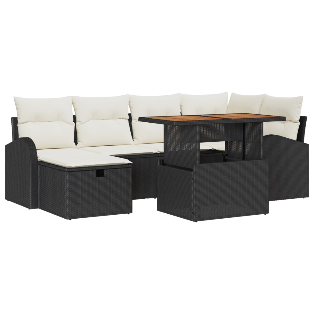 Set Divano da Giardino 7 Pezzi con Cuscini Rattan Polimerico Nero