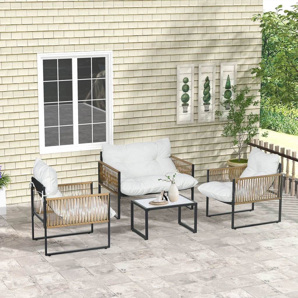 Set Giardino in Polyrattan con 2 Sedie 1 Divano 2 Posti 1 Tavolino e Cuscini Crema ¨C zephmum ¨C 6 Pezzi