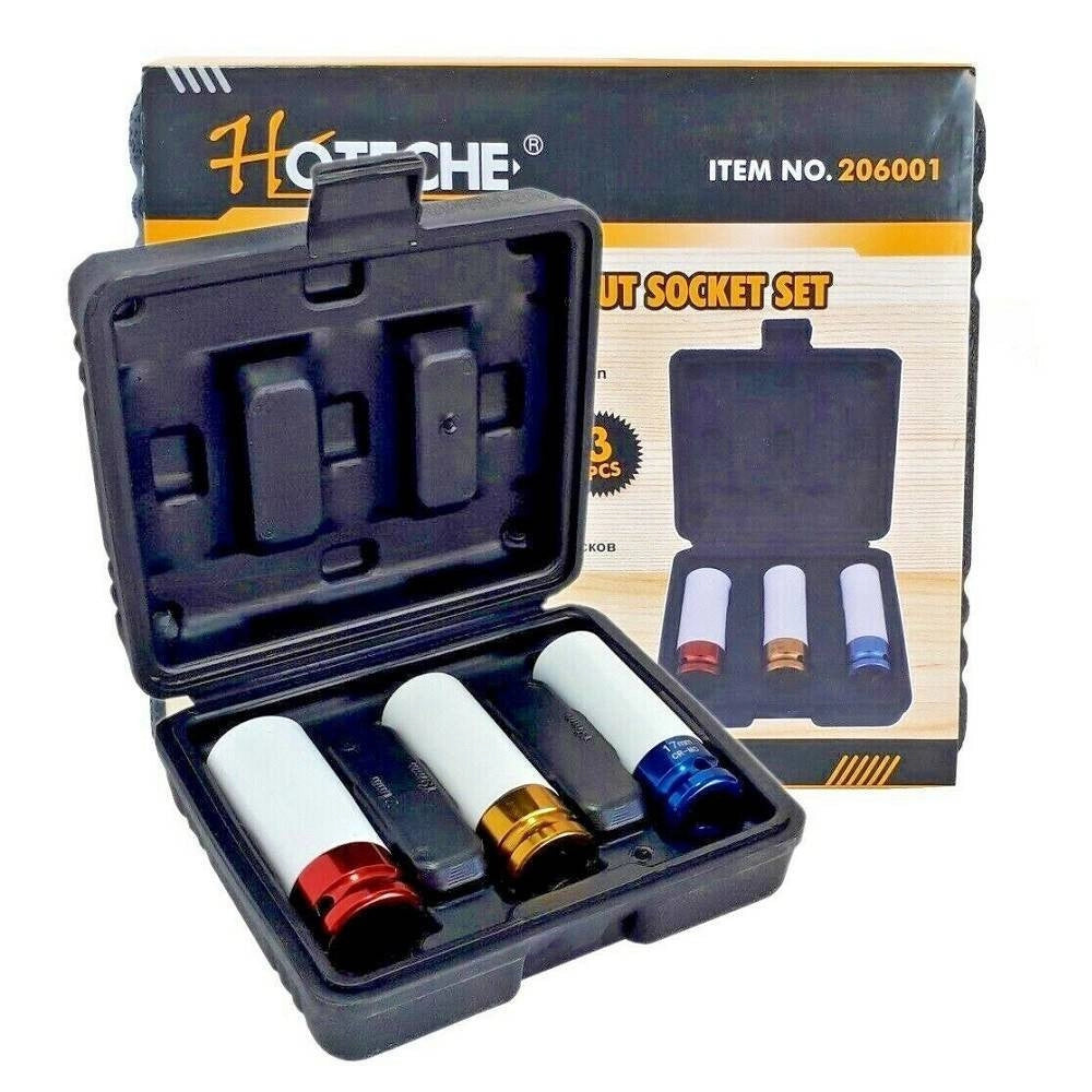 Trade Shop - Set 3 Chiavi A Bussole 1/2'' Per Cerchi In Lega Rivestimento Teflon 17 19 21mm -
