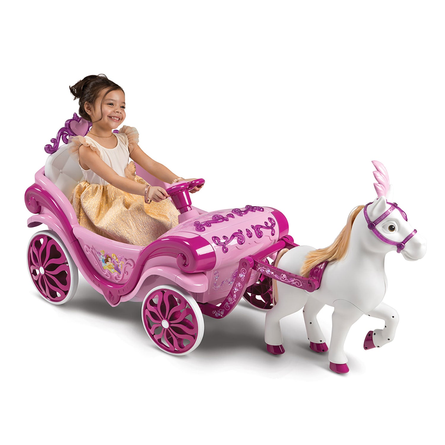 Carrozza Delle Principesse Disney Elettrica Con Cavallo 7,2V Rosa