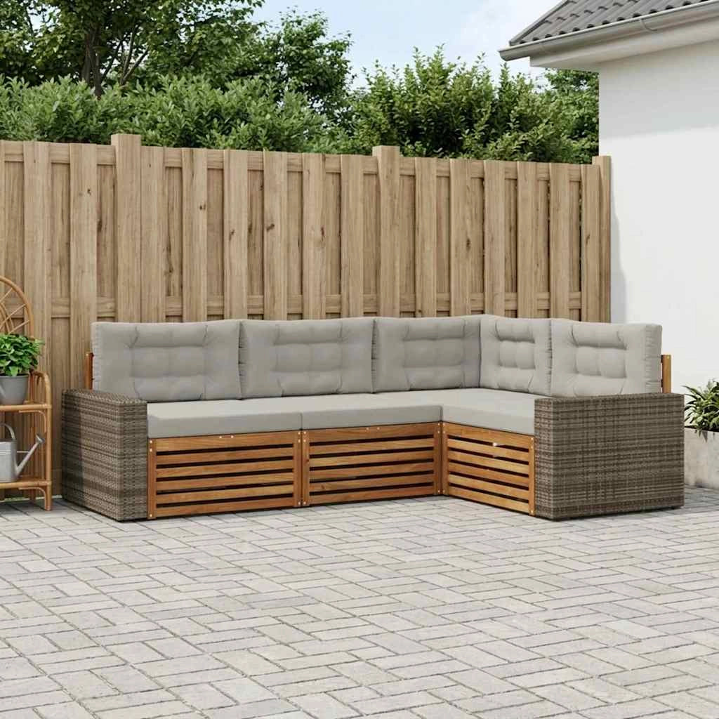 Set di divani da esterno 4 pz Naturale e Grigio Chiaro 3383309