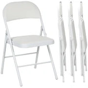 Set 4 Sedie Pieghevoli Imbottite con Schienale, Struttura in Acciaio, Bianco