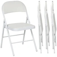 Set 4 Sedie Pieghevoli Imbottite con Schienale, Struttura in Acciaio, Bianco