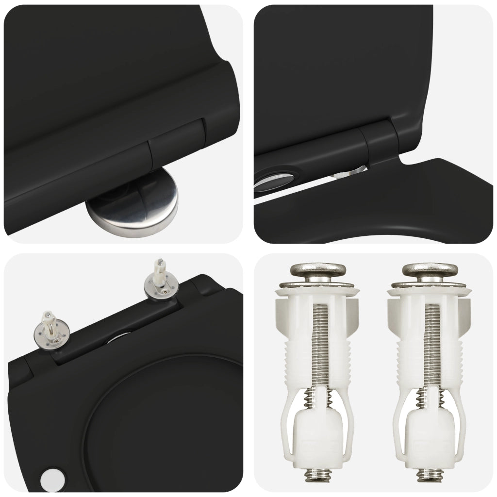 Sedile per WC con rilascio rapido e chiusura morbida in Duroplast Nero