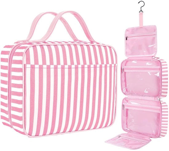 Toilette appeso, toilette acqua resistente per signora e signore, toilette appeso per signora e signore, valigetta pieghevole, borsa cosmetica (strisce rosse e bianche)