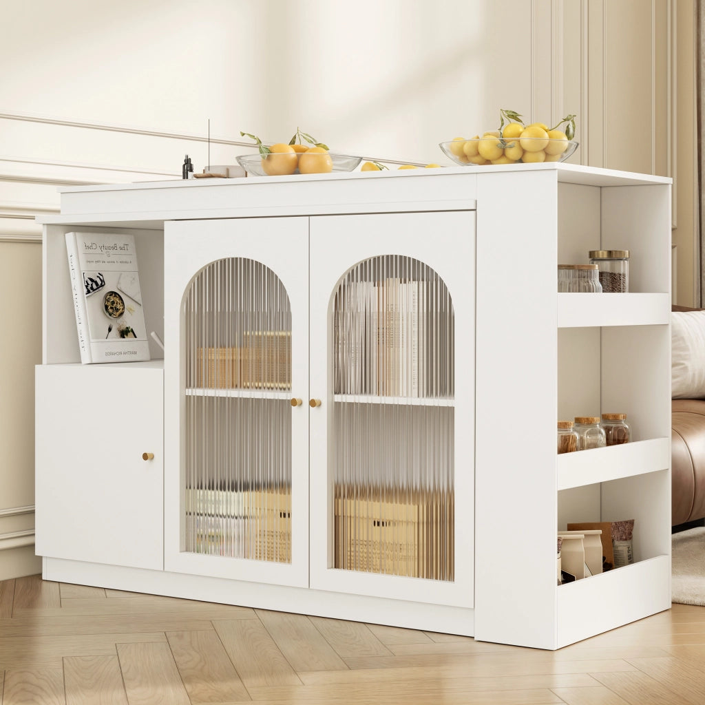 Mobile Bar Girevole a 360° con Anta in Vetro; Ripiani e Vano Chiuso per Cucina in MDF Bianco