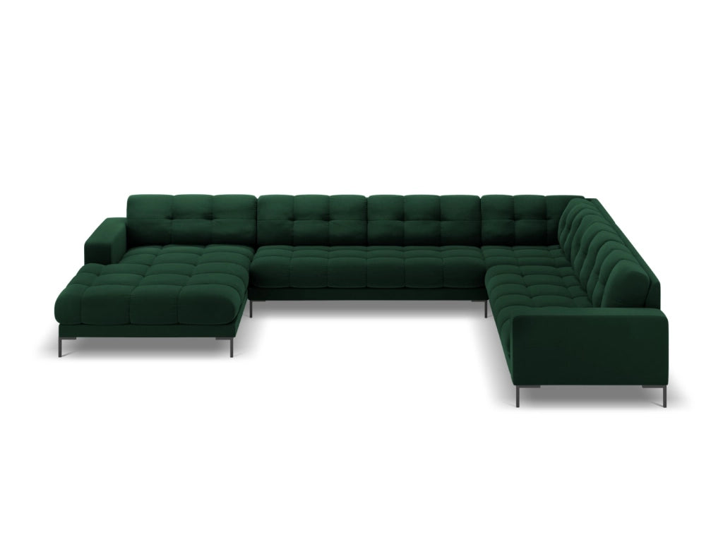 Cosmopolitan Design - Divano panoramico destro "Bali" 7 posti in velluto verde bottiglia 