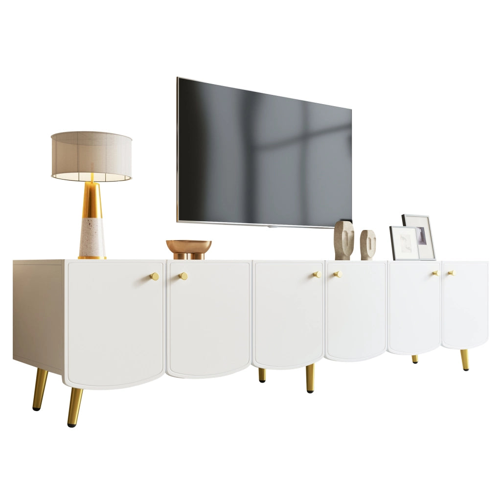 Mobile TV con 6 ante - per soggiorno - in truciolare - bianco e oro - 180x40x45 cm