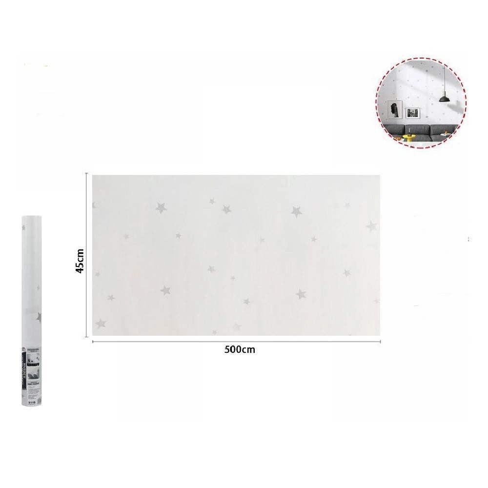 Trade Shop - Rotolo Pellicola Adesiva Bianca Con Stelle 45cmx5mt Mobili Carta Da Parati 71130 -