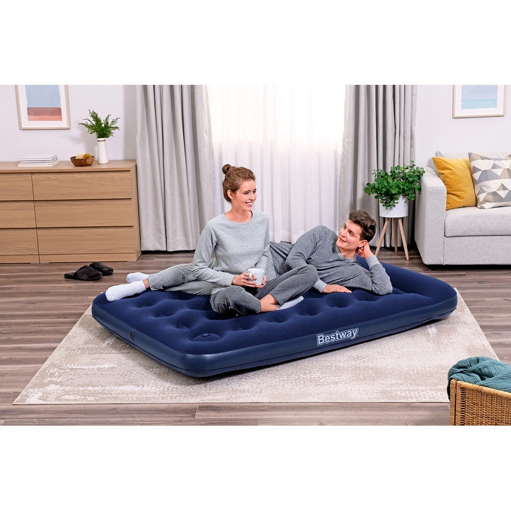 Trade Shop - Materasso Gonfiabile Matrimoniale Floccato Con Pompa A Pedale Integrata 191x137x28cm 67225 -