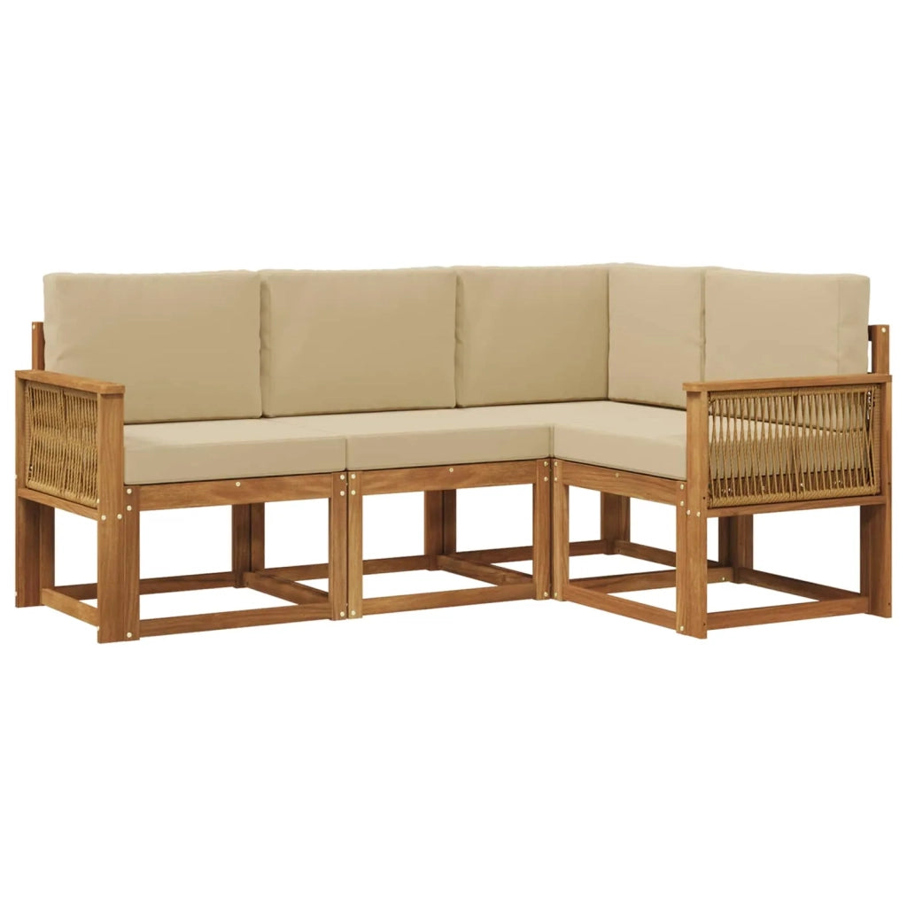Set di divani da esterno 4 pcs Naturale e Beige Poliestere