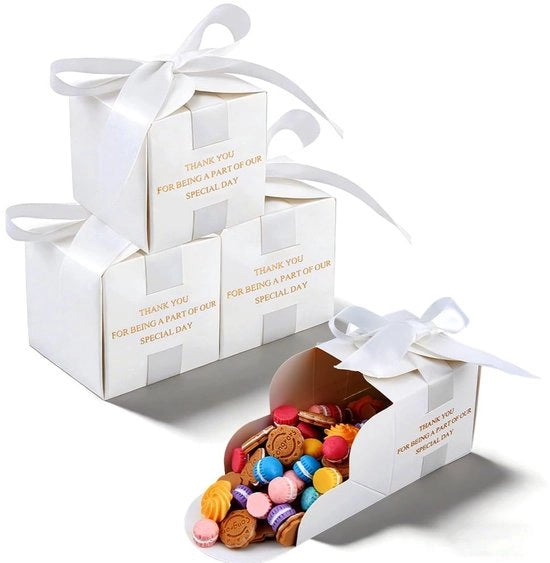 Scatole di regalo eleganti da 60 pezzi - Scatole di regalo per matrimoni - Scatole di regalo con coperchio - Scatole di regalo piccole per feste - 6,5 x 6,5 x 6,7 cm - Progettate con eleganza e nastri - Scatole di regalo