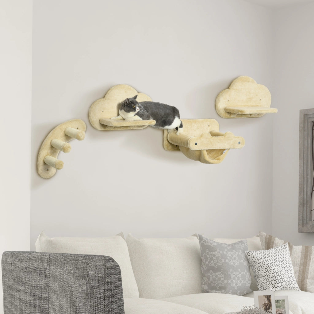 Scaletta per gatti ¨C zephmum ¨C 4 pezzi, 3 gradini, 2 piattaforme, amaca, rivestimento in peluche, beige