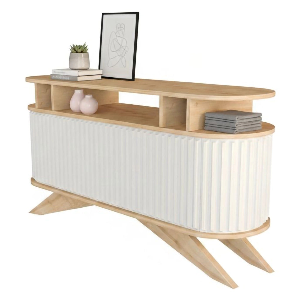 Credenza Joy, Buffet da soggiorno, Madia da salotto, Dispensa da cucina, 150x43h75 cm, Quercia e Bianco