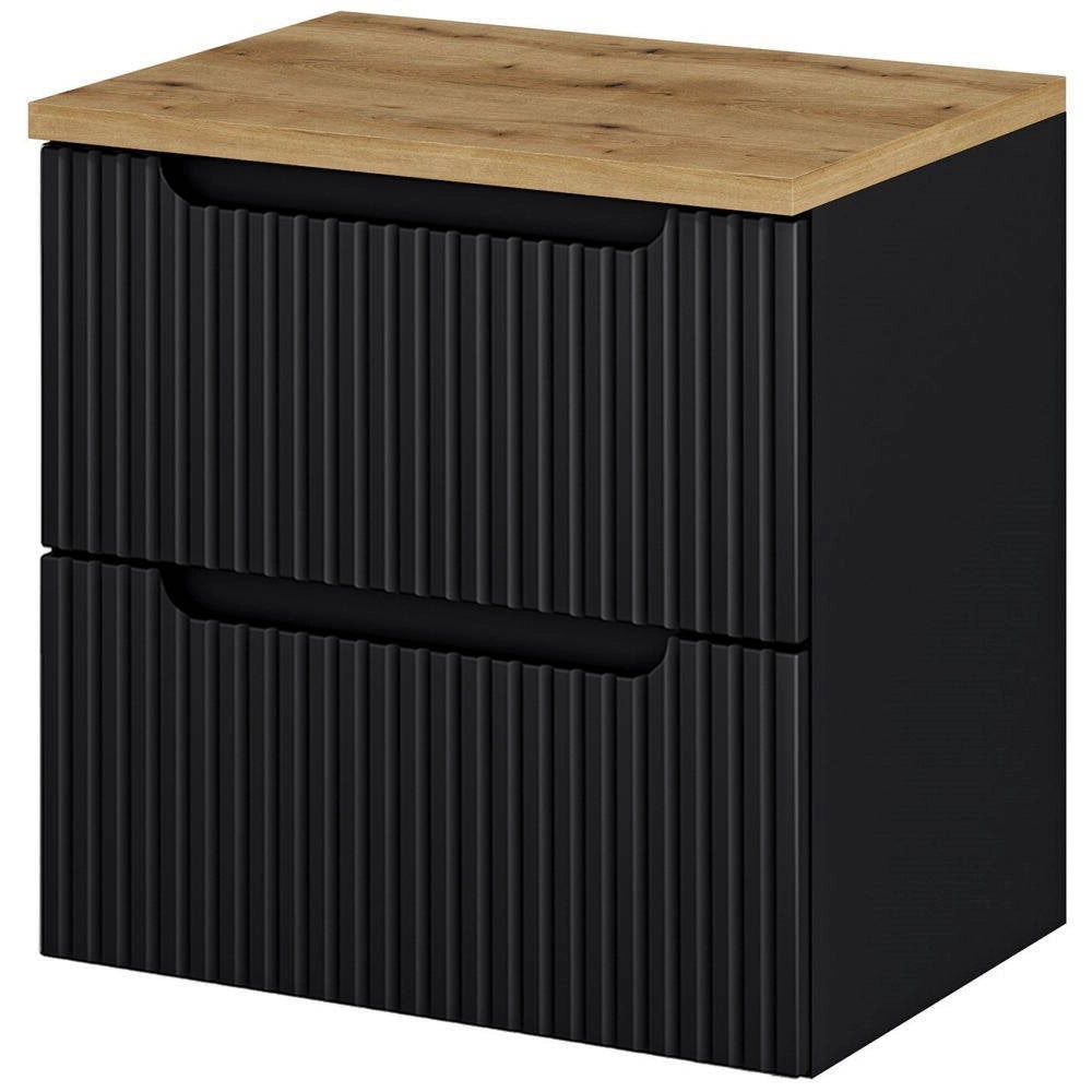 Mobile Sottolavabo da Parete NEWPORT con 2 Cassetti 60 x 60 x 40 cm - Nero / Effetto Rovere [en.casa]