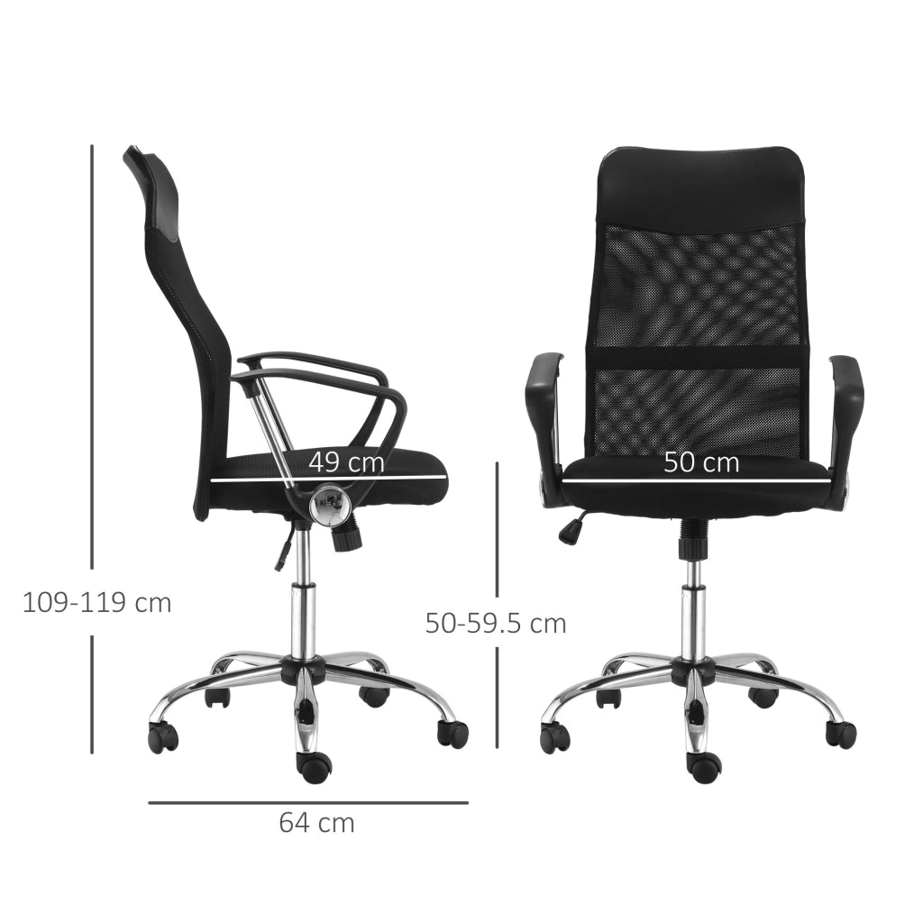 EasyComfort Sedia Ergonomica da Ufficio Girevole e Dondolo con Ruote, Altezza Regolabile e Schienale a Rete, 63x65x109-119 cm, Nero