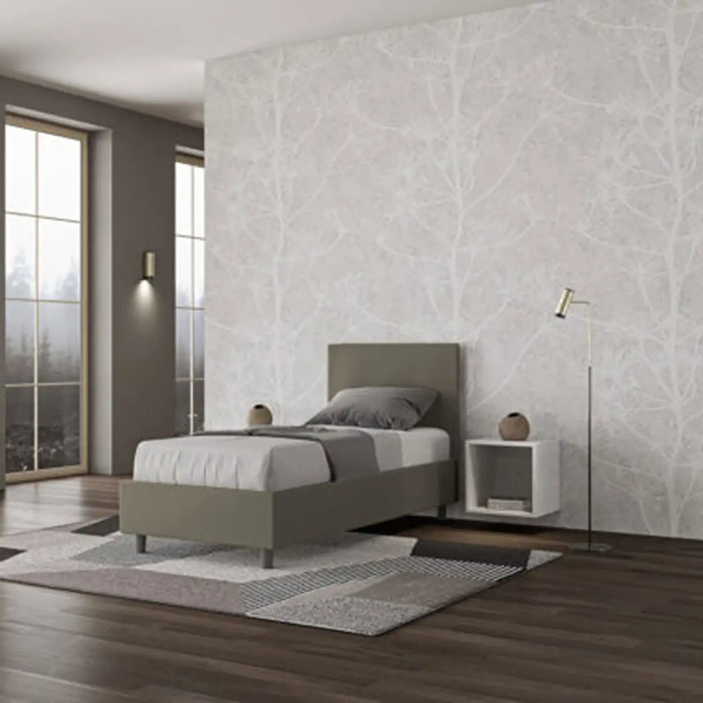 Letto singolo contenitore imbottito 80x190 similpelle cappuccino Adele