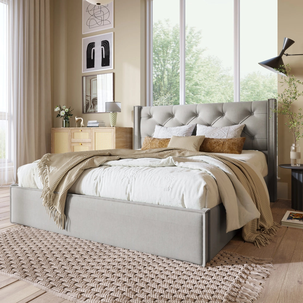 letto imbottito cotone grigio chiaro 140x200 cm