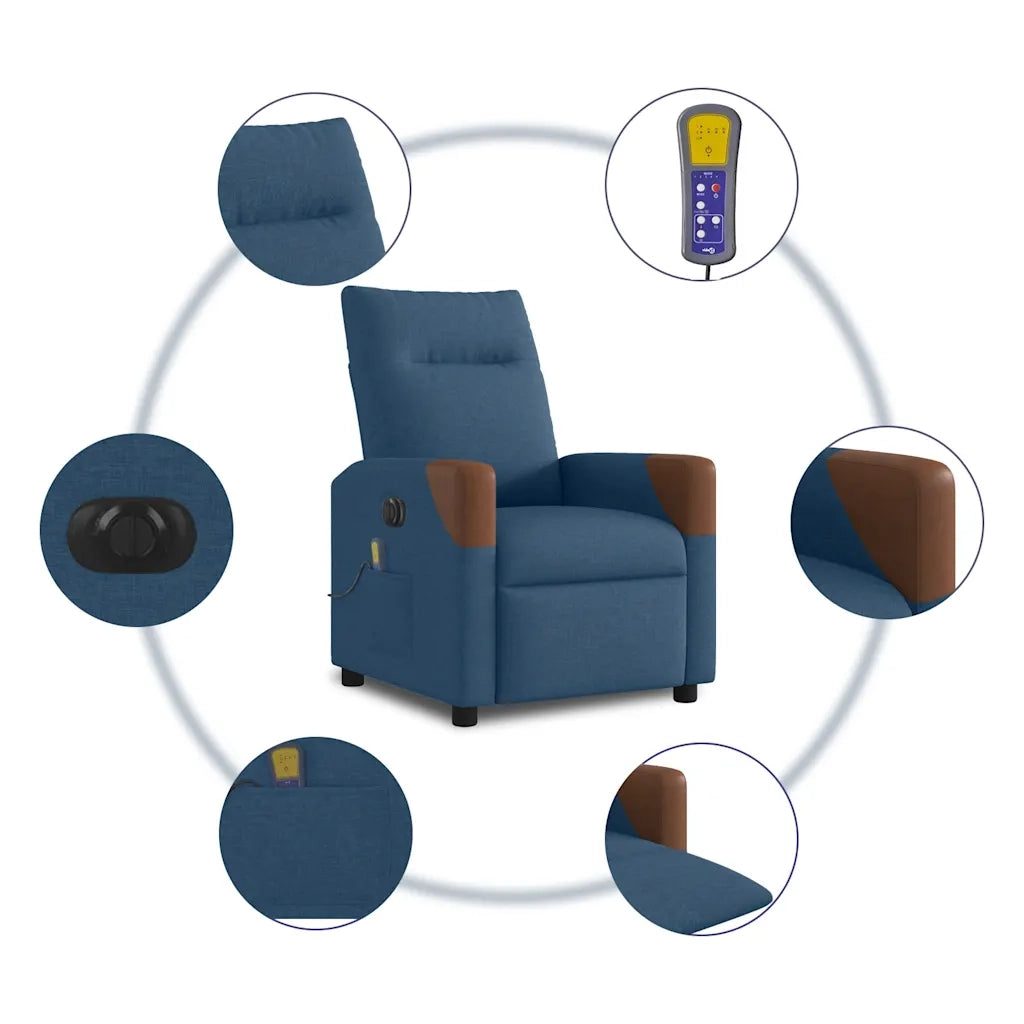 Poltrona Massaggiante | Sedia Relax Reclinabile Elettrica Blu in Tessuto
