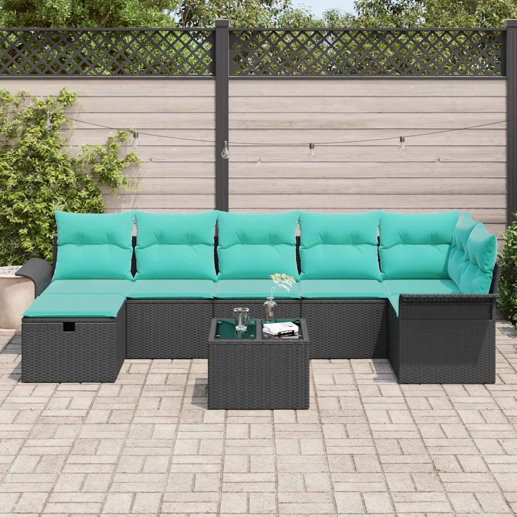 Set Divano da Giardino 8 pcs Nero e Turchese polyrattan 3358915