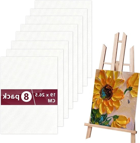 Set di 100% cotone per dipinti - 8 pezzi - Piccolo set di dipinti - 19x26,5 cm tela per artisti - Tela di artisti pre-stirata bianca.