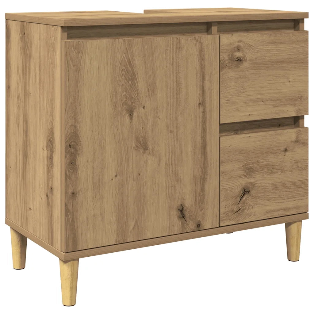 Mobiletto lavabo artigianale in rovere con vano contenitore funzionale 65 x 33 x 60 cm legno di rovere composito 02_0051047
