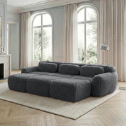 Divano modulare 3 posti con 3 pouf in peluche grigio