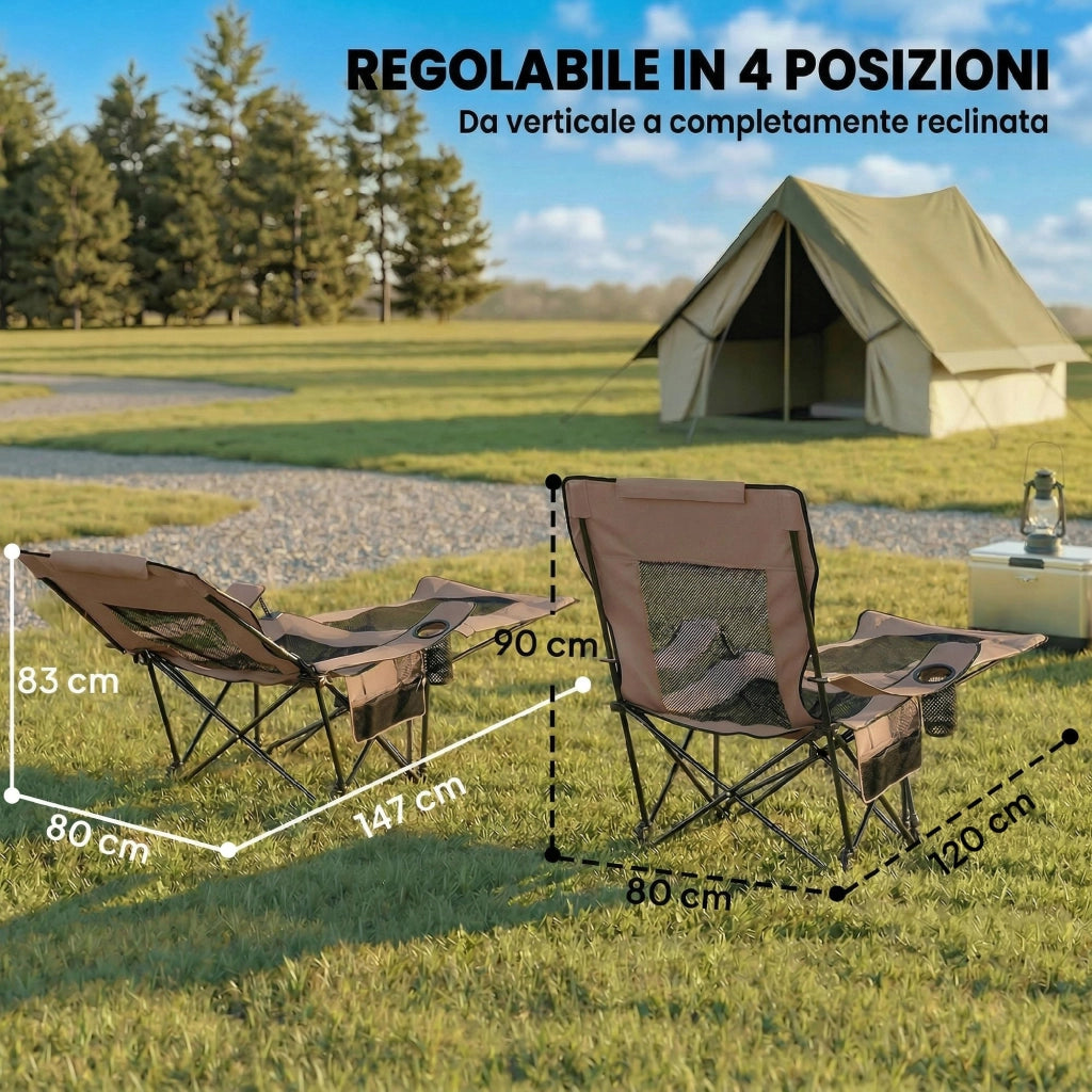 Set 2 Sedie Pieghevoli ¨C zephmum ¨C Tessuto Oxford e Metallo, Marrone e Nero