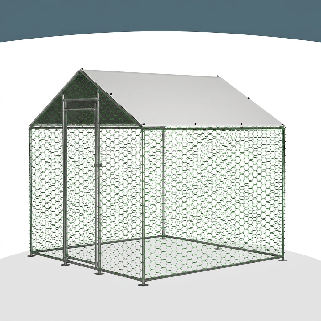 Pollaio in Metallo 2×2×2 m; Recinto per Galline da Esterno con Telo Impermeabile UV; Porta con Serratura e Rete Protettiva