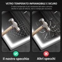 Specchio Bagno Antiappannante con Luce LED Regolabile, Speaker Bluetooth, Pulsanti Touch, 50x70 cm