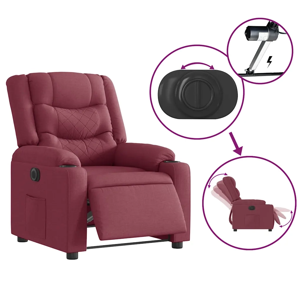 vidaXL Poltrona Elettrica Reclinabile Rosso Vino in Tessuto