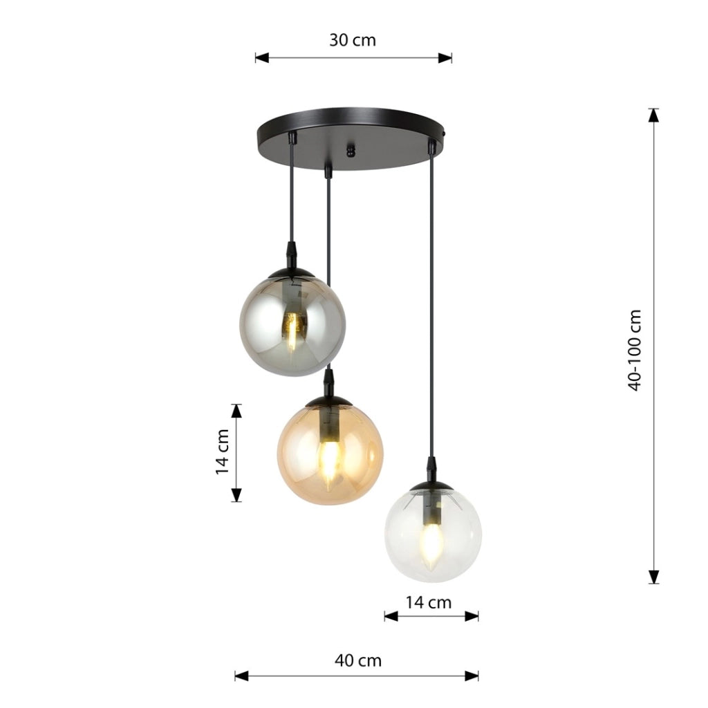 Emibig COSMO lampadario 3xE14 nero vetro multicolor premium