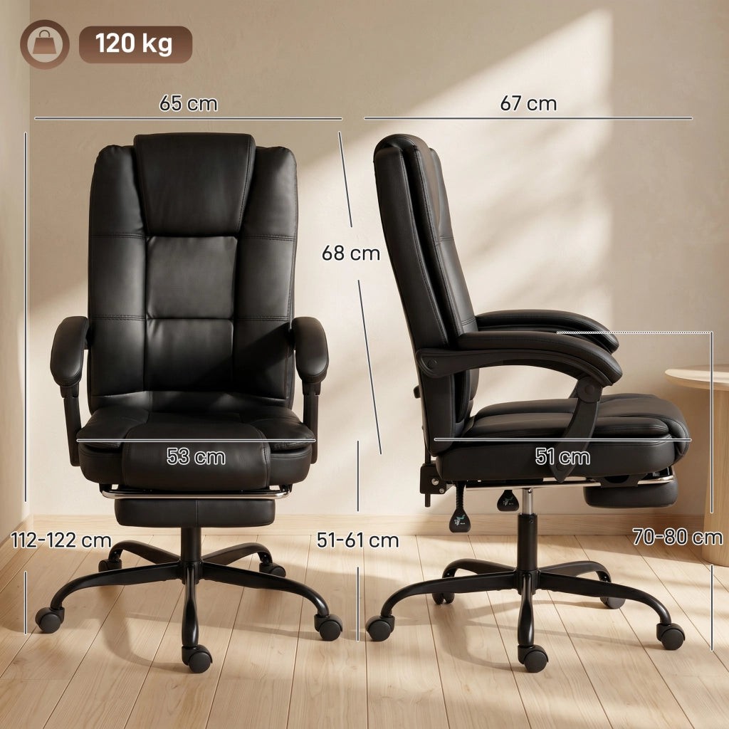 Sedia da Ufficio Ergonomica 65x67x112-122 cm Reclinabile 150° con Poggiapiedi in Cotone e Metallo Nero