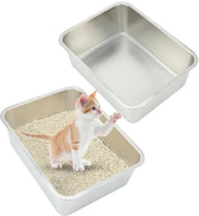 Cassa per gatti in acciaio inox per cuccioli, 2 pezzi, cassa per gatti e conigli in acciaio inox, aperta, facile da pulire, inodore, resistente alle macchie, inox, robusta (45×35×15cm)